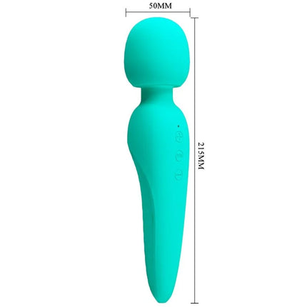 Teal silikonummantelter meredith massager von pretty love mit abgerundetem kopf und ergonomischem griff