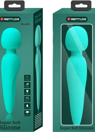 Tealfarbener superweicher silikonwand mit abgerundetem kopf und strukturiertem griff von pretty love meredith massager