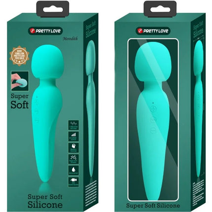 Tealfarbener superweicher silikonwand mit abgerundetem kopf und strukturiertem griff von pretty love meredith massager