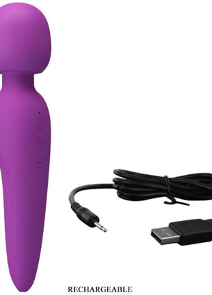 Lila silikonummantelter wiederaufladbarer wand mit drei steuerungstasten und usb-ladekabel für pretty love meredith massager 12 vibrationsmodi