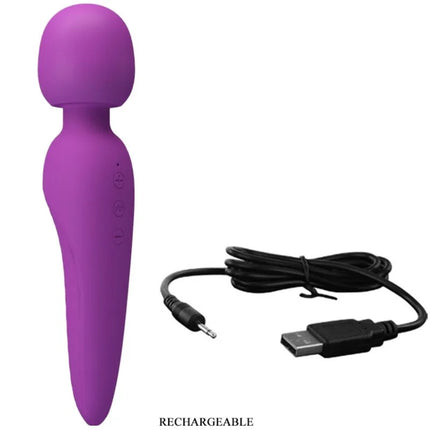 Lila silikonummantelter wiederaufladbarer wand mit drei steuerungstasten und usb-ladekabel für pretty love meredith massager 12 vibrationsmodi