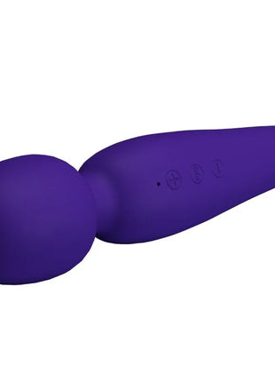 Lila silikon-wand massager mit rundem kopf und drei bedientasten am griff von pretty love meredith massager
