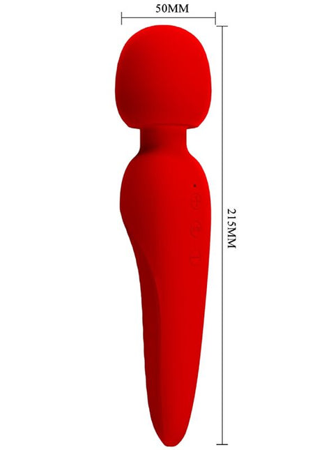 Vibrant roter silikonummantelter wand-massager mit rundem kopf und zugespitztem griff von pretty love meredith mit 12 vibrationsmodi