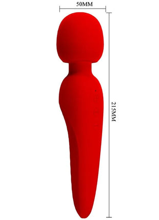 Vibrant roter silikonummantelter wand-massager mit rundem kopf und zugespitztem griff von pretty love meredith mit 12 vibrationsmodi