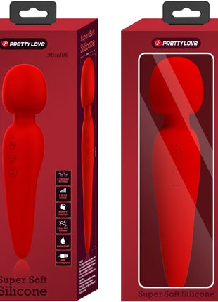 Roter prettylove meredith massagegerät aus superweichem silikon mit 12 vibrationsmodi zur entspannung