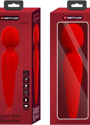 Roter prettylove meredith massagegerät aus superweichem silikon mit 12 vibrationsmodi zur entspannung
