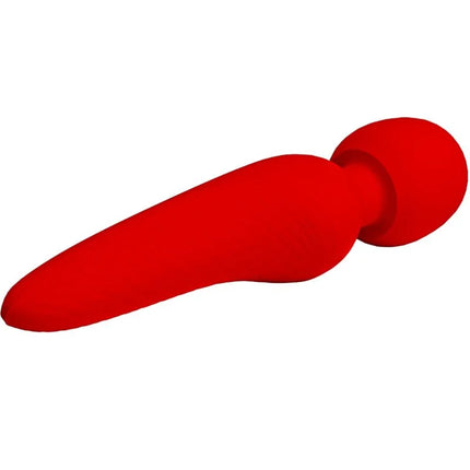 Roter silikonvibrator mit abgerundetem kopf und konischem schaft von Pretty Love Meredith Massager mit 12 vibrationsmodi