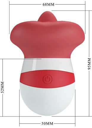Rote und weiße silikon- acorn-vibrator mit power-button auf rotem band von Pretty Love Mina