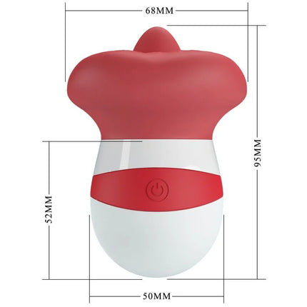 Rote und weiße silikon- acorn-vibrator mit power-button auf rotem band von Pretty Love Mina