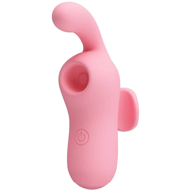 Pink silikonmini-spielzeug pretty love mit gebogenem griff und kreisförmigem powerknopf ergonomisch gestaltet
