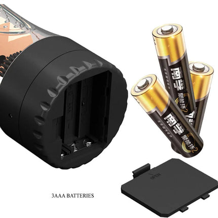 Rückseite des schwarzen batteriefachdeckels aus kunststoff mit drei aaa batterien für pretty love naomi vagina vibrator