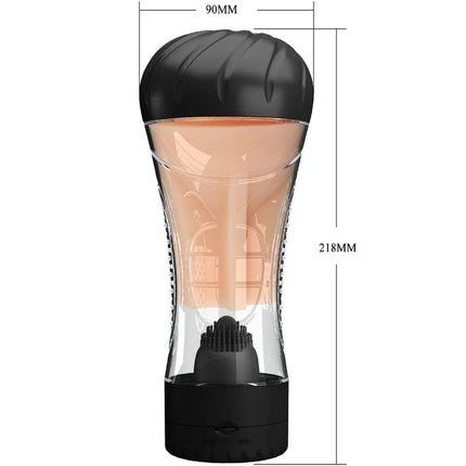 Pretty love naomi vagina vibrator mit transparentem glasgehäuse und schwarzem silikon, integriertem bürstenkopf innen