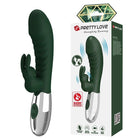 Darkgrüner silikon naughty bunny vibrator von pretty love mit silberner metallbasis und 30 funktionen usb-aufladbar
