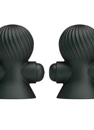 Schwarze silikon-brustschilde mit gerippter textur und rundem puppen-design für pretty love nippelstimulatore mit 12 vibrationsmodi