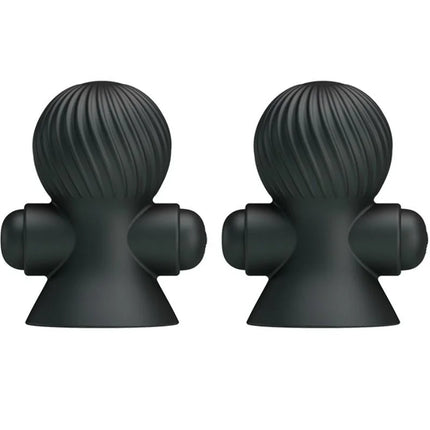 Schwarze silikon-brustschilde mit gerippter textur und rundem puppen-design für pretty love nippelstimulatore mit 12 vibrationsmodi