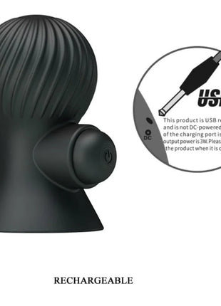 Schwarzer silikon vibrierender massager für brust mit geripptem design und 12 vibrationsmodi von pretty love