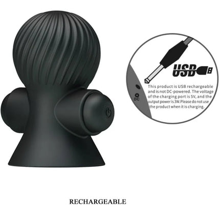 Schwarzer silikon vibrierender massager für brust mit geripptem design und 12 vibrationsmodi von pretty love