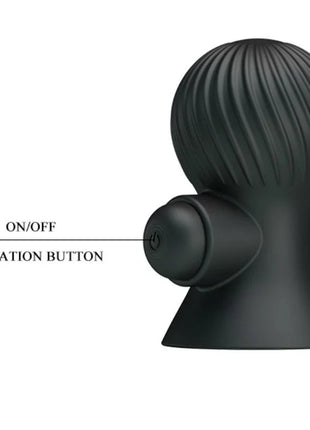Schwarzer silikon nippelstimulator mit geripptem kopf und abgerundeten seiten von pretty love mit 12 vibrationsmodi