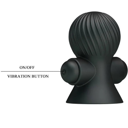 Schwarzer silikon nippelstimulator mit geripptem kopf und abgerundeten seiten von pretty love mit 12 vibrationsmodi