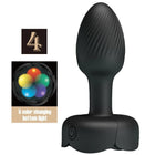 Schwarzer silikon anal plug mit geriffelter oberfläche und power-knopf von pretty love olman mit led licht 8,8 cm