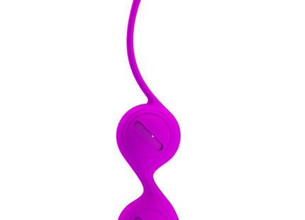 Vibrante lila silikon dual-blasen vaginale gewicht mit glatten, runden konturen und flexiblem griff von pretty love