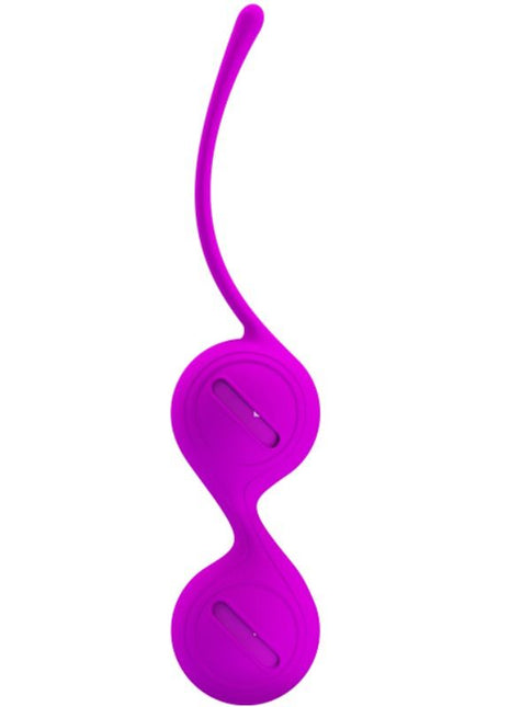 Vibrante lila silikon dual-blasen vaginale gewicht mit glatten, runden konturen und flexiblem griff von pretty love