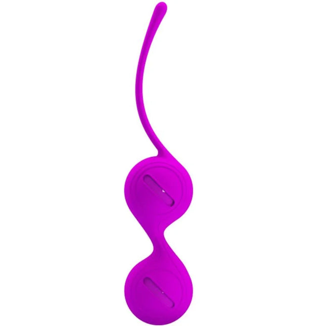 Vibrante lila silikon dual-blasen vaginale gewicht mit glatten, runden konturen und flexiblem griff von pretty love