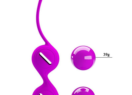 Vibrantes lila silikon vaginalgewicht set mit zwei kugelförmigen gewichten und gebogenem griff von pretty love