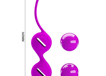Purple silikon-kegel-spannkugeln mit gebogenem griff und zwei kugeln von pretty love zur frauenfitness