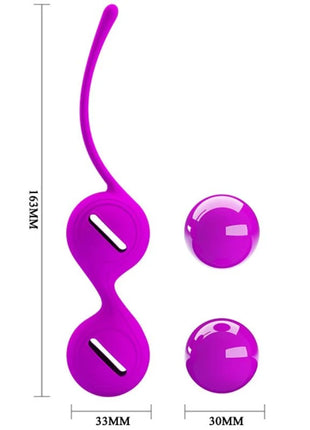 Purple silikon-kegel-spannkugeln mit gebogenem griff und zwei kugeln von pretty love zur frauenfitness