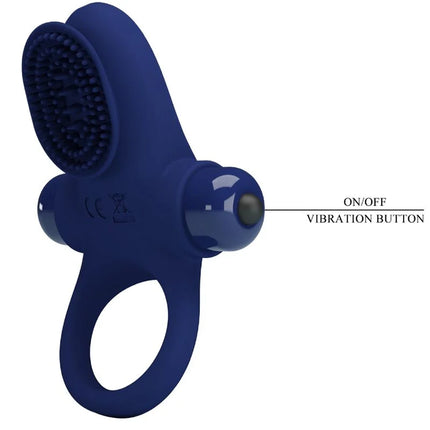 Navyblauer silikonring mit strukturierter bürstenkopf und an aus vibrationsknopf von pretty love palle ring mit vibration blau