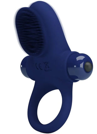 Blauer silikonring mit vibrationsfunktion und bürstenaufsatz von pretty love, palle ring mit vibration blau