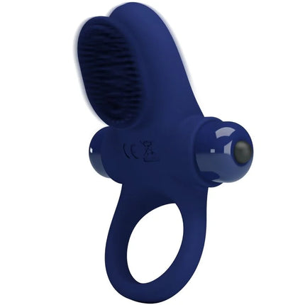 Blauer silikonring mit vibrationsfunktion und bürstenaufsatz von pretty love, palle ring mit vibration blau