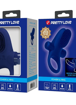 Blauer silikon ring von pretty love mit vibration und ergonomischem design für intensiven komfort