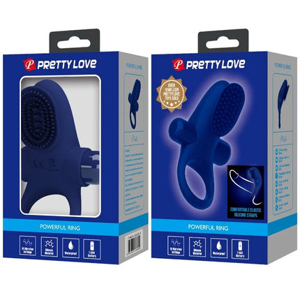 Blauer silikon ring von pretty love mit vibration und ergonomischem design für intensiven komfort