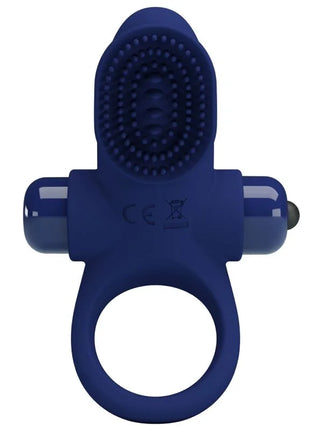 Pretty love palle ring mit vibration blau aus silikon mit strukturiertem bürstenkopf und zwei steuerknöpfen
