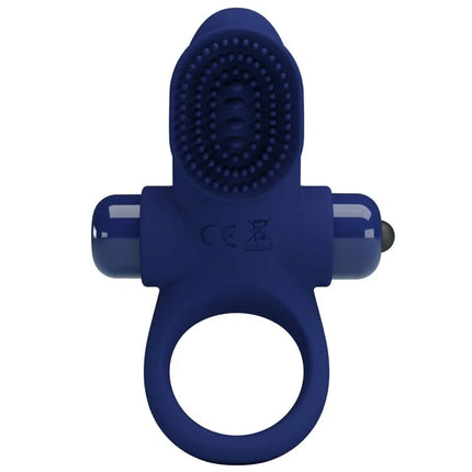 Pretty love palle ring mit vibration blau aus silikon mit strukturiertem bürstenkopf und zwei steuerknöpfen
