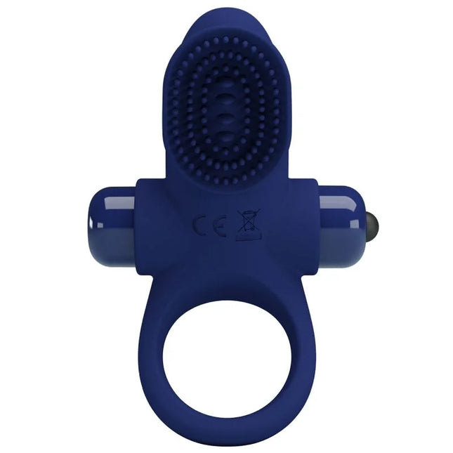 Pretty love palle ring mit vibration blau aus silikon mit strukturiertem bürstenkopf und zwei steuerknöpfen