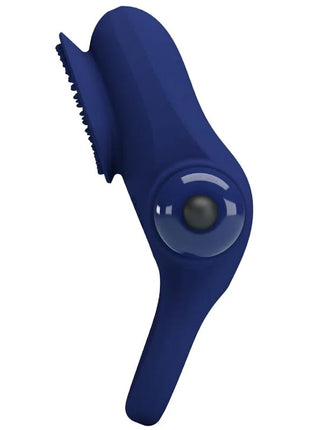 Blaues silikonspielzeug pretty love palle ring mit vibrierendem, strukturiertem borstenrand und seitlichem knopf