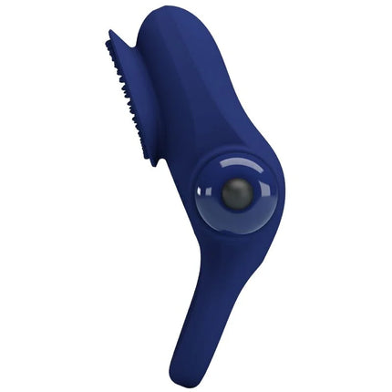 Blaues silikonspielzeug pretty love palle ring mit vibrierendem, strukturiertem borstenrand und seitlichem knopf
