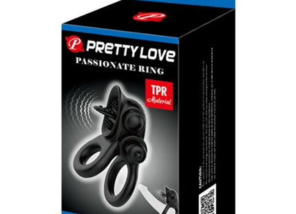 PRETTY LOVE - PASSIONATE RING DOPPELTER VIBRATIONSRING + KLITORIS-STIMULATOR SCHWARZ - Penisring mit Vibration
