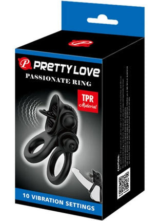 PRETTY LOVE - PASSIONATE RING DOPPELTER VIBRATIONSRING + KLITORIS-STIMULATOR SCHWARZ - Penisring mit Vibration