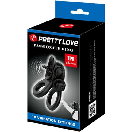 PRETTY LOVE - PASSIONATE RING DOPPELTER VIBRATIONSRING + KLITORIS-STIMULATOR SCHWARZ - Penisring mit Vibration
