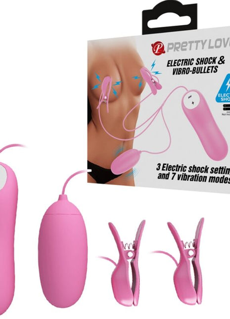 Pretty love pink pinzette set mit vibration elektroschock und zwei vibro-kugeln mit fernbedienung