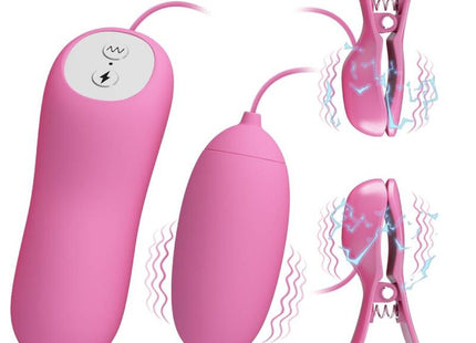 Rosa silikon vibrator mit fernbedienung und zwei clips im produkt pretty love pinzette mit vibration und rosa elektroschock