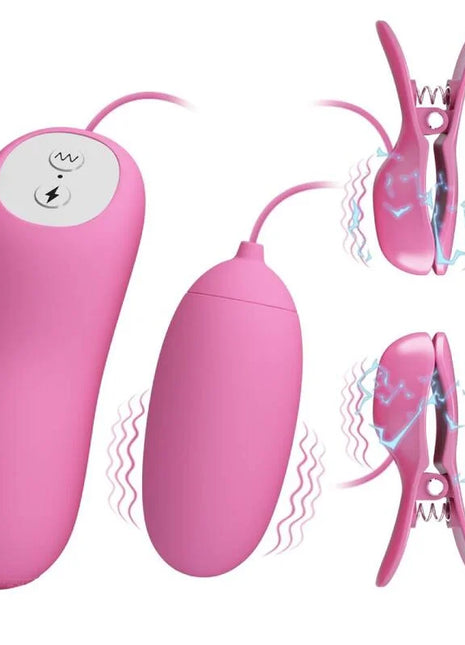 Rosa silikon vibrator mit fernbedienung und zwei clips im produkt pretty love pinzette mit vibration und rosa elektroschock