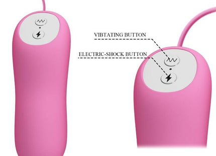 Pink silikon vibratoren mit zwei kontrollelementen auf weißem kreisförmigem bedienfeld von pretty love