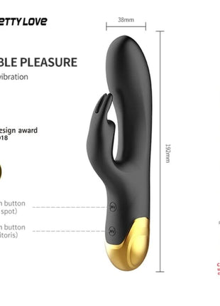 Schwarzer und goldener silikon rabbit vibrator mit dualer vibration für g-punkt und klitoris aus pretty love queens luxury collection