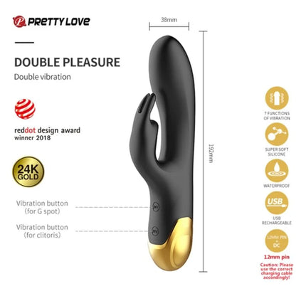 Schwarzer und goldener silikon rabbit vibrator mit dualer vibration für g-punkt und klitoris aus pretty love queens luxury collection