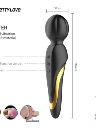 Schwarzer und goldener prettylove walter vibratortoy mit superweicher silikonoberfläche aus der queens luxury collection